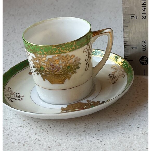 Hand Painted SGK China Demitasse Cup & Saucer Set With Gold & Green Floral Desig - Picture 9 of 10